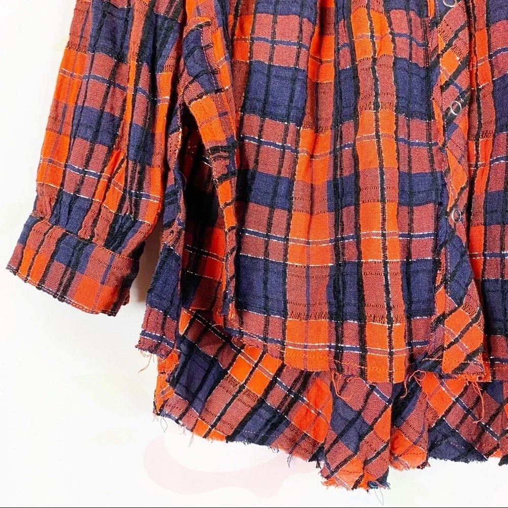 NEW Free People Orange Lela Plaid Oversized Metallic Tunic Top XS